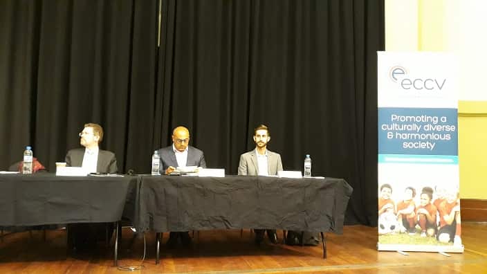 Senator Scott Ryan for the LNP, Peter Khalil for the ALP, and Adam Pulford, candidate for the Greens. 