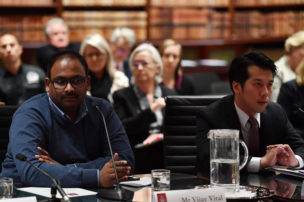 Mascot Towers owners address the Legislative Council Public Accountability Committee Inquiry into Regulation of Building Standards, Building Quality and Building Disputes at NSW Parliament in Sydney, August 12, 2019.
