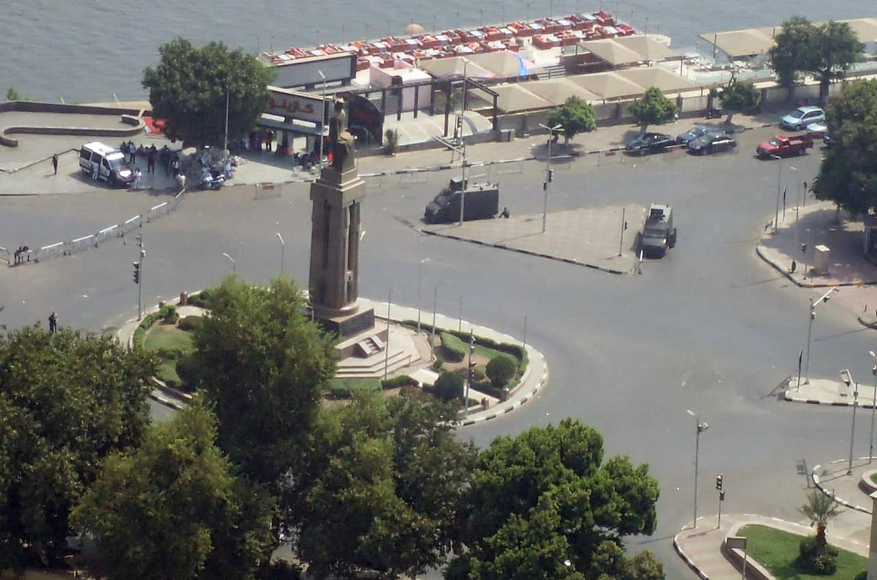 epa07873614 The closed Tahrir square in Cairo, Egypt, 27 September 2019. Egypt is preparing for a second weekend of protest pro and contra the government of President al-Sisi.  EPA/KHALED ELFIQI