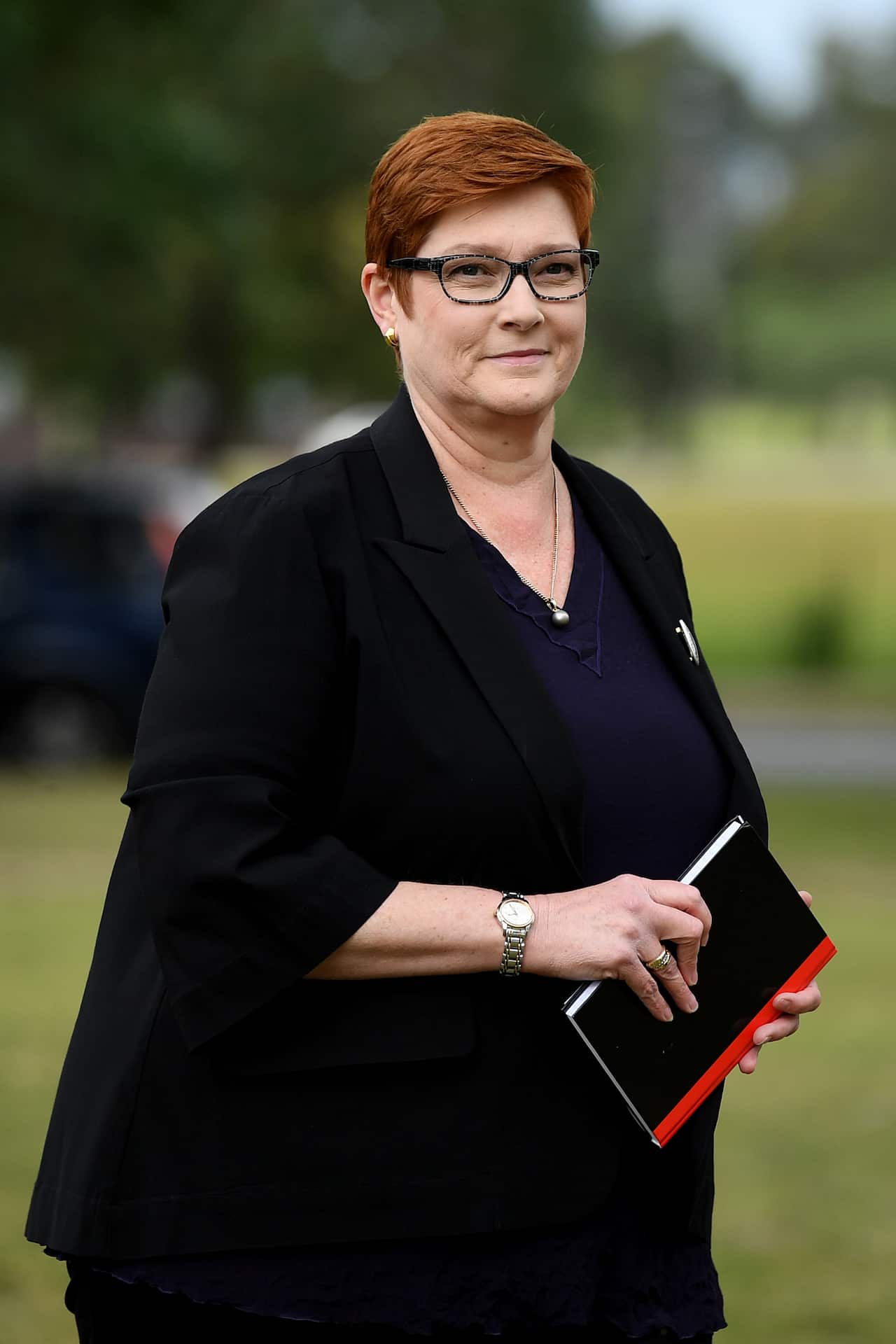 Australian Foreign Affairs Minister Marise Payne arrives to speak to the media at Penrith in Sydney, Monday, May 18, 2020. (AAP Image/Joel Carrett) NO ARCHIVING