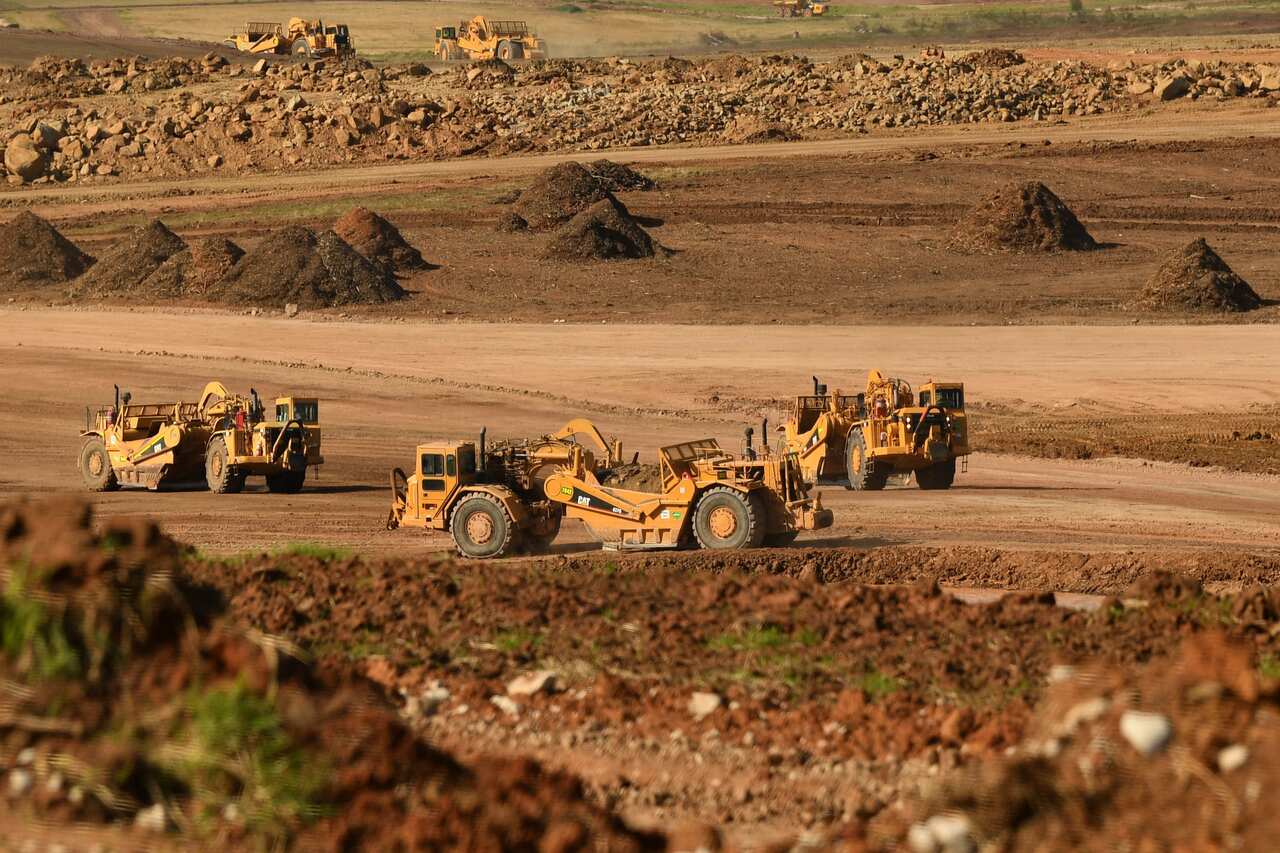 Machinery at work as Prime Minister Scott Morrison attends a Western Sydney Airport Rail Link announcement in Sydney, Monday, June 1, 2020. (AAP Image/Joel Carrett) NO ARCHIVING