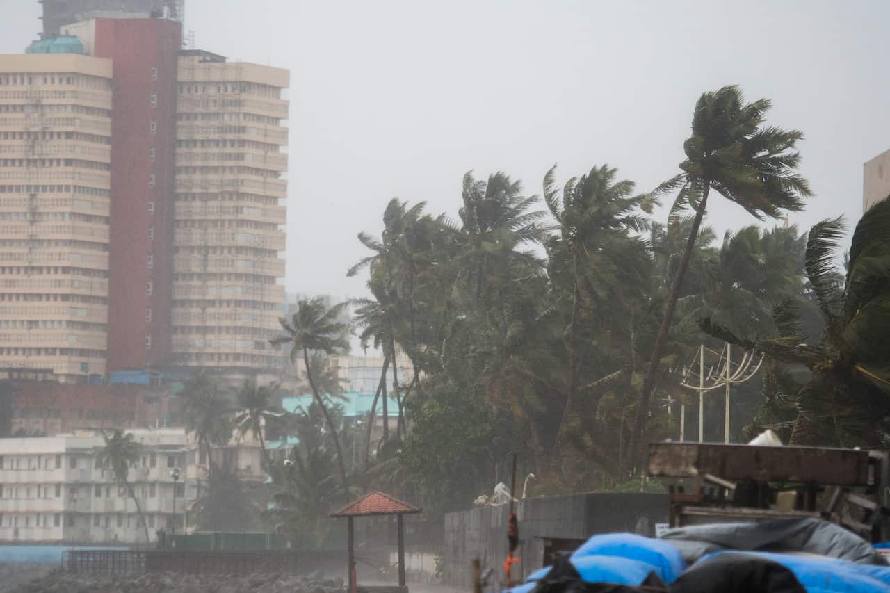 Heavy rain and wind as cyclone Nisarga barrels towards India's western coast at Shivaji Park,Dadar on June 3, 2020 in Mumbai, India.