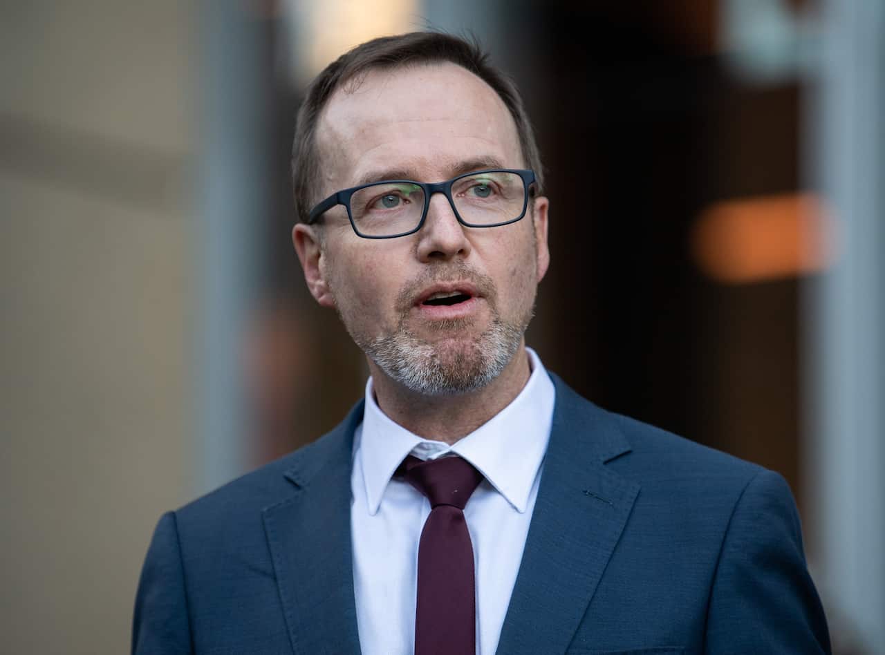 NSW Greens MP David Shoebridge speaking to media outside the Supreme Court in Sydney, Friday, June 5, 2020. 