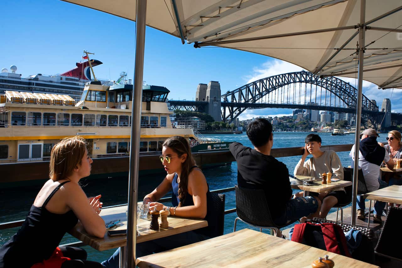 February 2020 - Bars and restaurants in the promenade Circular Quay of Harbour Bridge in Sydney, Australia (Photo by Sergi Reboredo/Sipa USA)