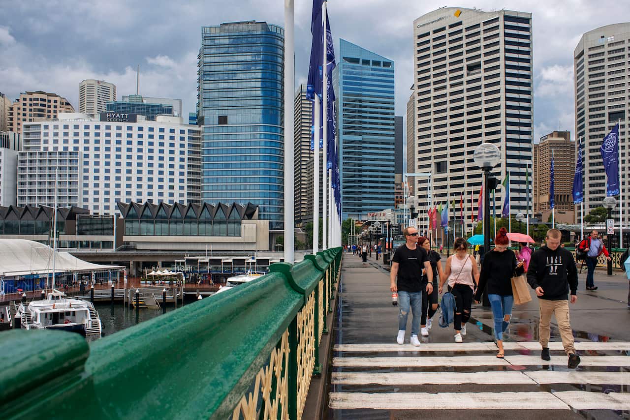 February 2020  - People walking across Pyrmont Bridge, Darling Harbour, Sydney, New South Wales, Australia (Photo by Sergi Reboredo/Sipa USA)