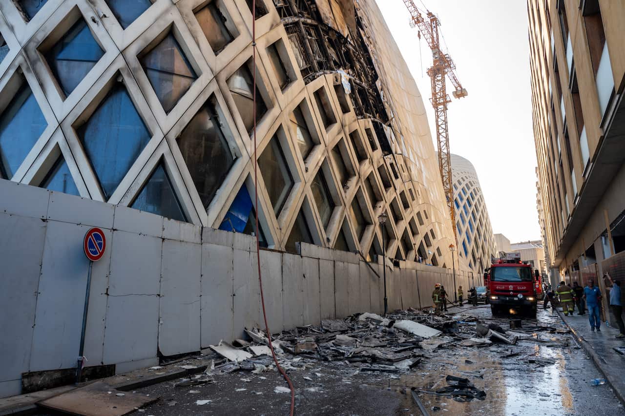 A fire broke out in this Zaha Hadid building, a mall in construction located in the center of Beirut, Lebanon on September 15, 2020. Photo by Balkis Press/ABACAPRESS.COM.
