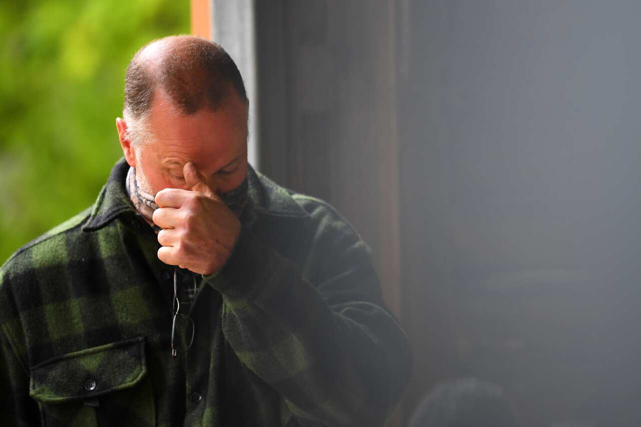 Shane Wall father of William Wall looks on during a press conference at the Warburton Police Station in the Yarra Ranges, Victoria