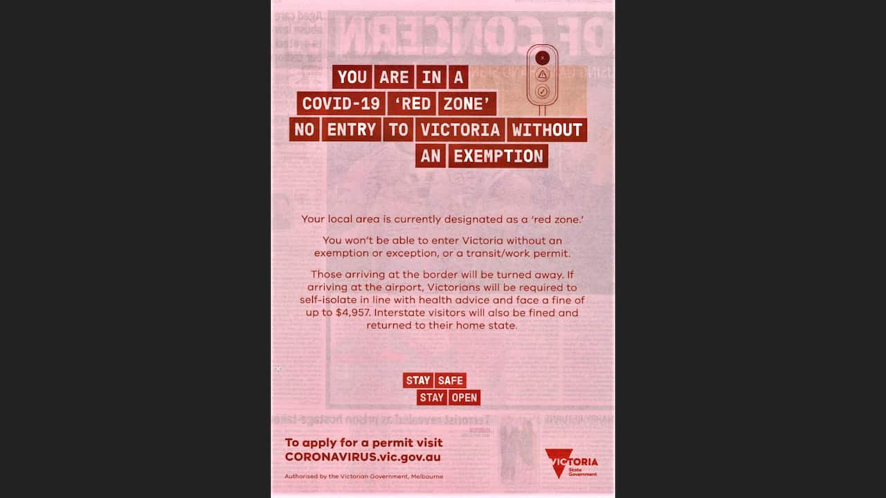 'No Entry to Victoria', Vic Gov full-page newspaper message to Sydneysiders.
