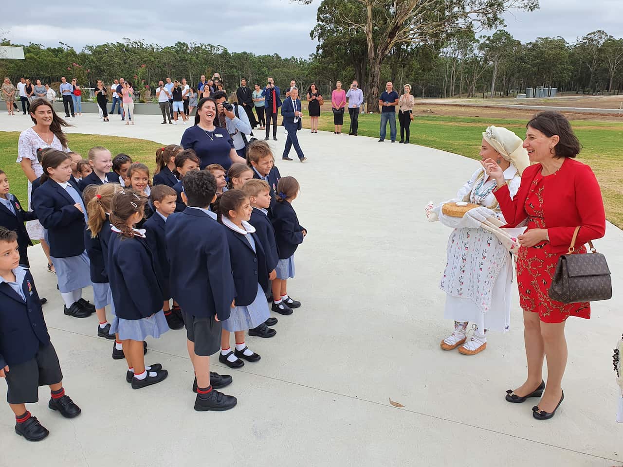 The St Sava College was officially opened by Premier Gladys Berejiklian who later joined students together with the Bishop Siluan and posed for the photo.