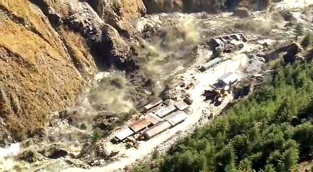 A massive flood in Dhauliganga seen near Reni village, due to cloudburst or breaching of the reservoir