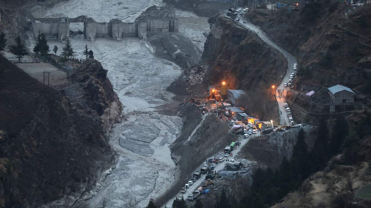 A general view of the damaged Dhauliganga hydro power project in Chamoli district, Uttarakhand, India