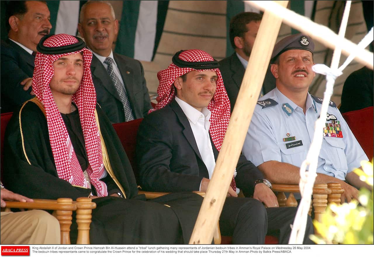 Files- King Abdallah II of Jordan and Crown Prince Hamzah Bin Al-Hussein attend a tribal lunch gathering many representants of Jordanian bedouin tribes in Amman's Royal Palace on Wednesday 26 May 2004. The bedouin tribes representants came to congratulate