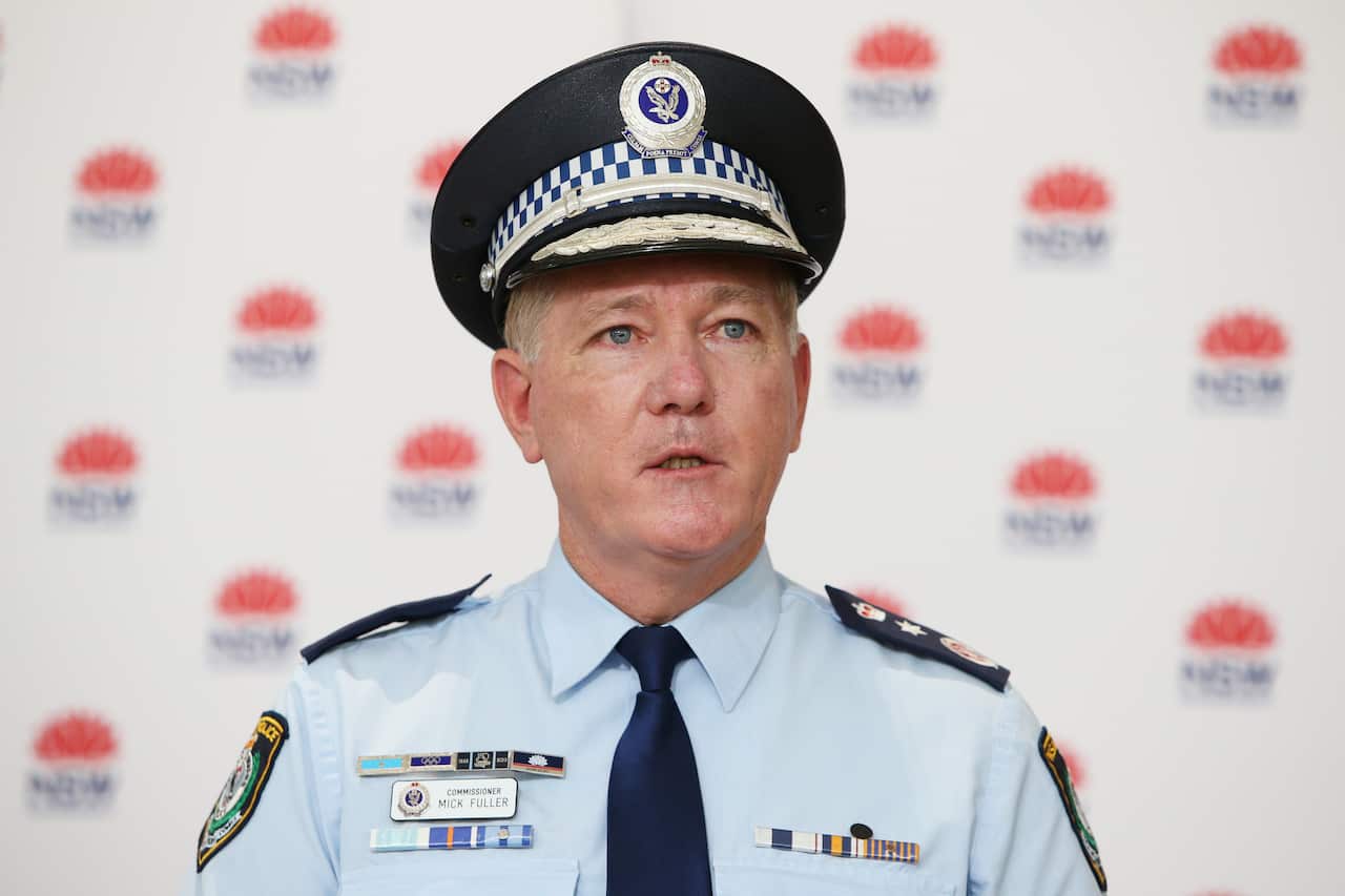 NSW Police Commissioner Mick Fuller speaks during a COVID-19 update and press conference in Sydney, Friday, July 30, 2021. (AAP Image/Pool, Lisa Maree Williams) NO ARCHIVING