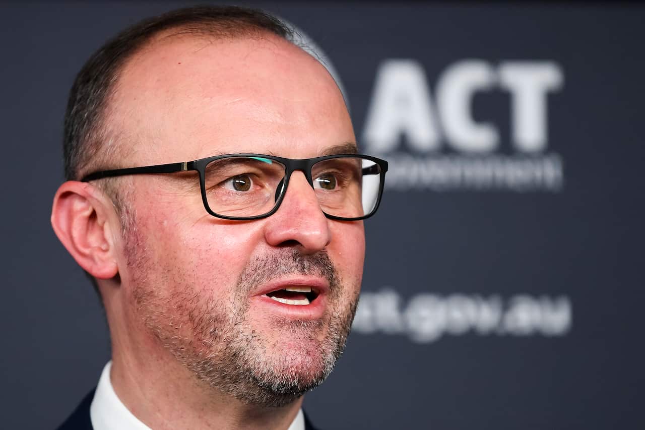 ACT Chief Minister Andrew Barr speaks to the media during a COVID-19 update in Canberra, Tuesday, August 31, 2021. (AAP Image/Lukas Coch) NO ARCHIVING