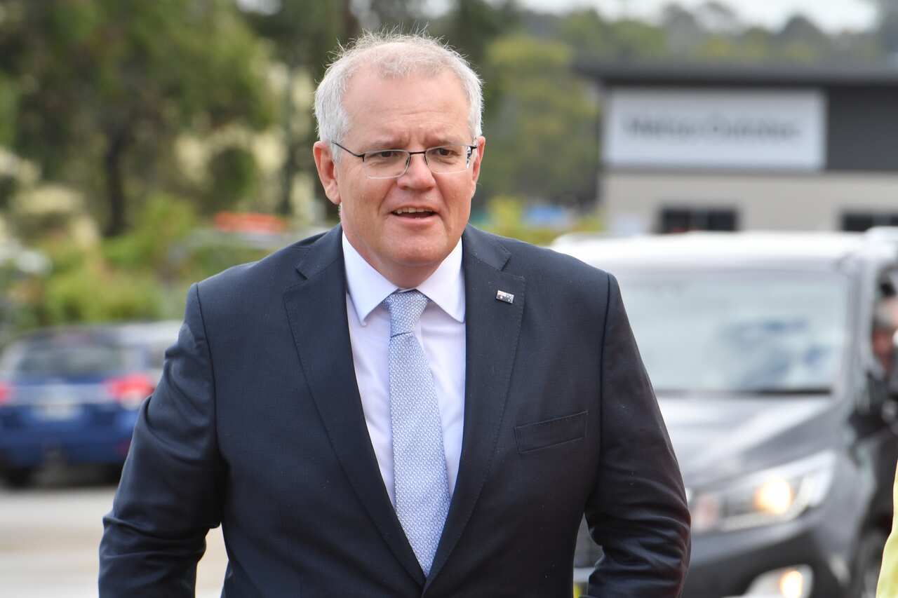 Prime Minister Scott Morrison at an engineering facility specialising in renewable technology during a visit to the Hunter Valley, Monday, November 8, 2021.