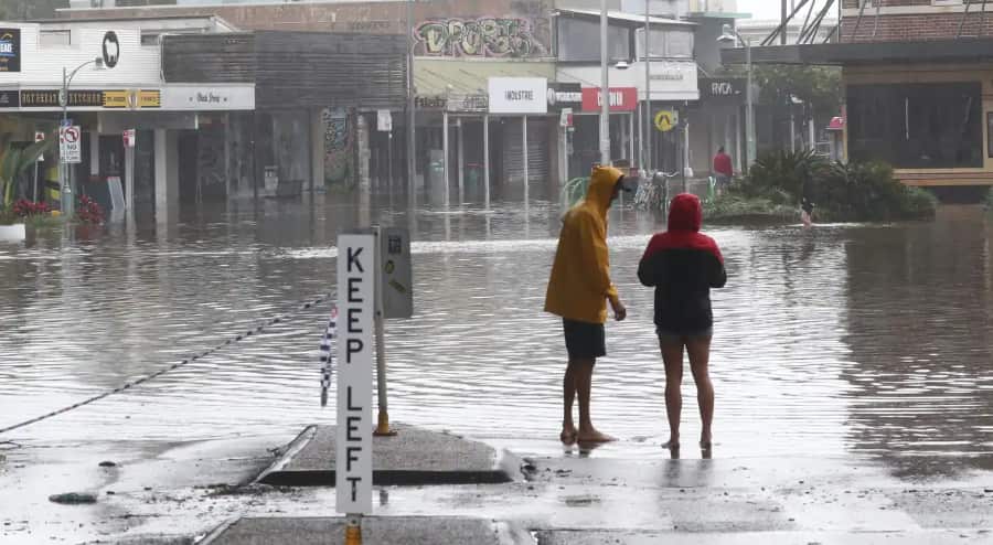 Jonson St in Byron Bay, NSW, is seen flooded on 30 March, 2022.