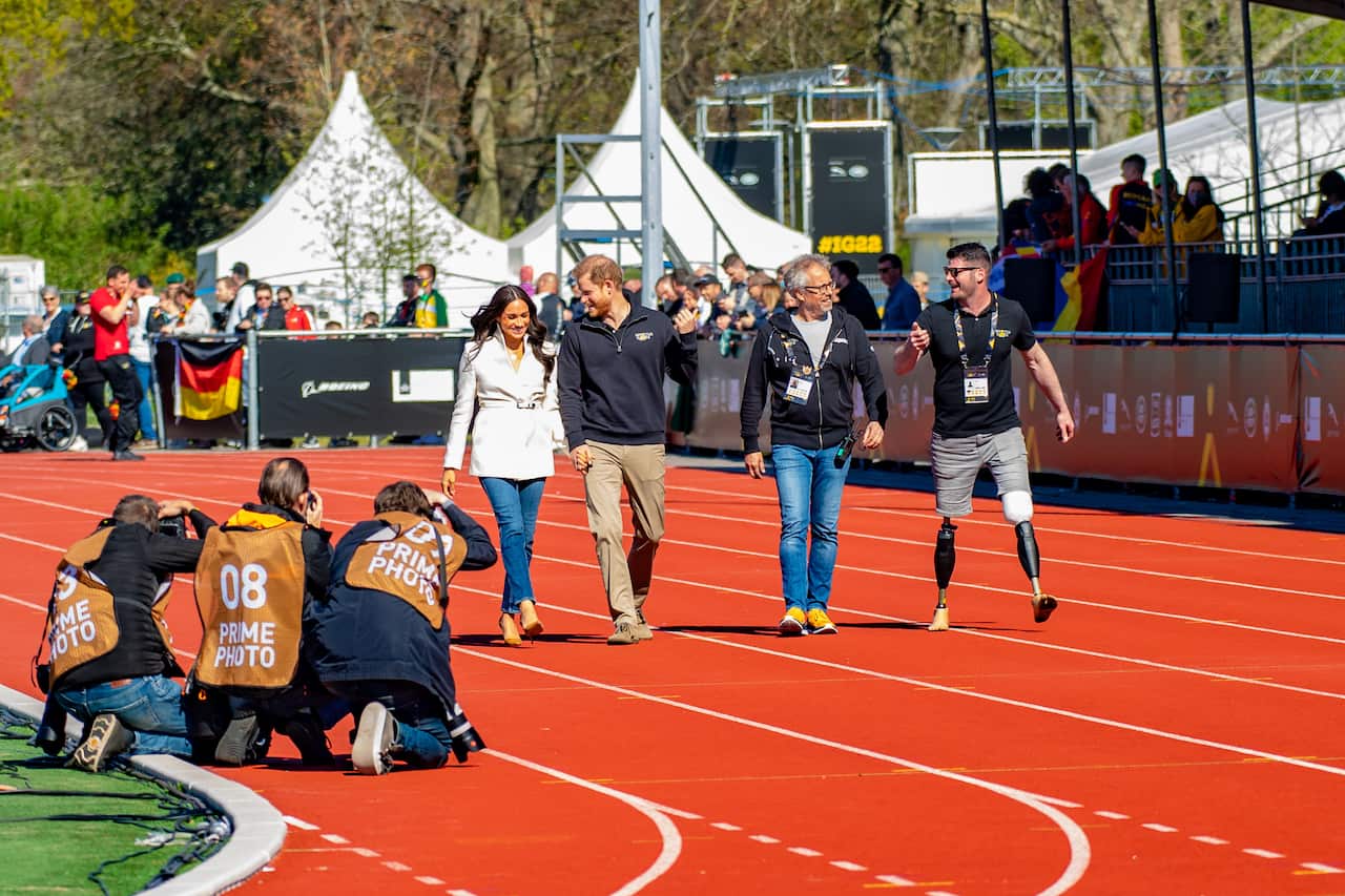 Prince Harry, Duke of Sussex and Meghan Markle, Duchess of Sussex at the 5th edition of the Invictus Games at Zuiderpark in The Hague. (Photo by DPPA/Sipa USA)