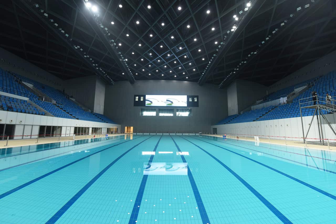 The swimming pool at the main Swimming Pool of the Hangzhou Olympic Sports Center in Hangzhou, Zhejiang Province, China