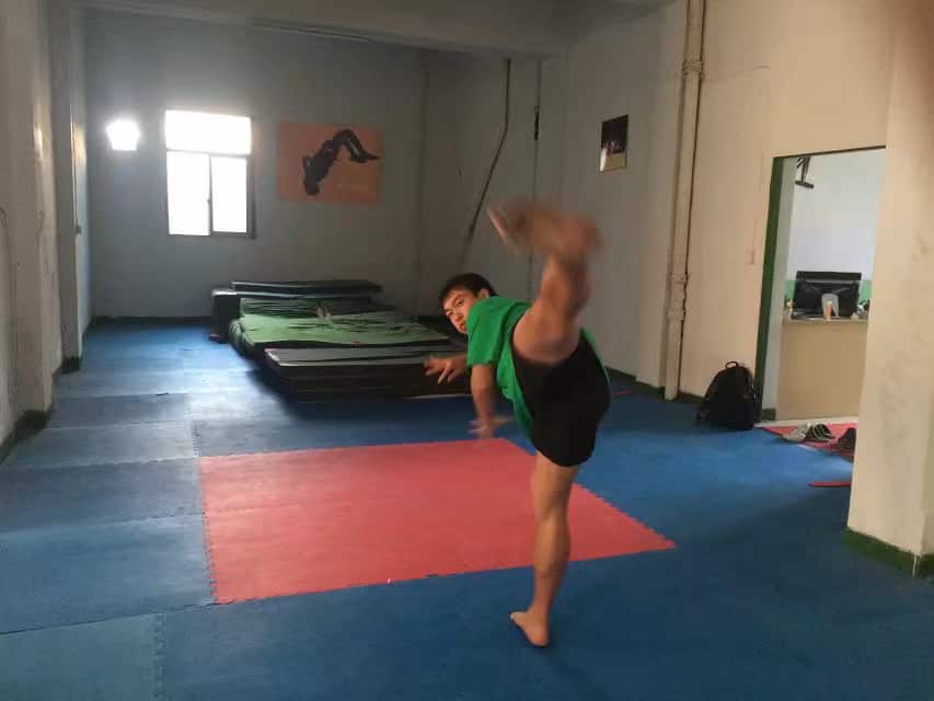 Zhijun Wang practices kungfu