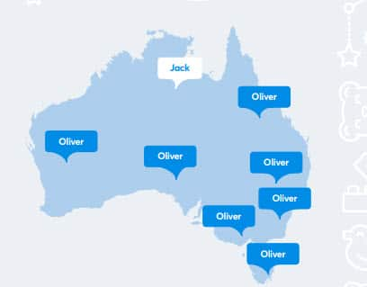 Oliver most popular everywhere, except the top end (NT)