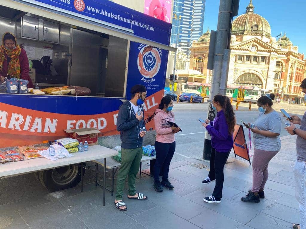 Khalsa Foundation serving free food near Flinders Street Station, Melbourne.