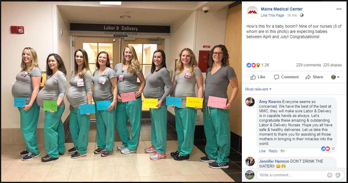 Facebook photo of Nine nurses in the same labor unit are all due at the same time