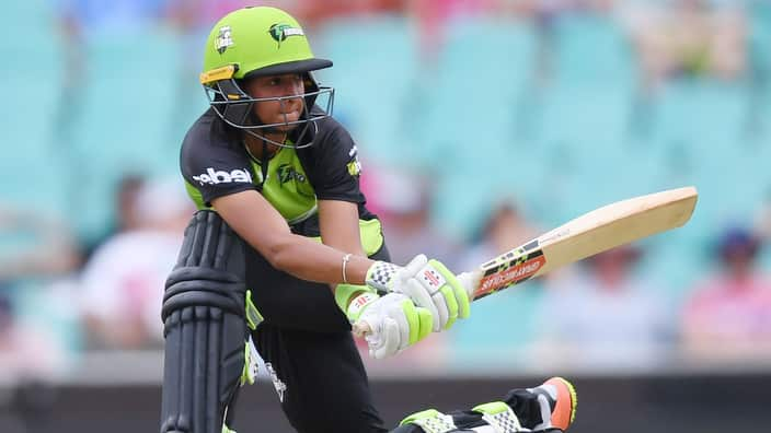 Harmanpreet Kaur of the Thunder plays a shot during the Women's Big Bash League (WBBL) cricket match between the Sydney Sixers and Sydney Thunder.