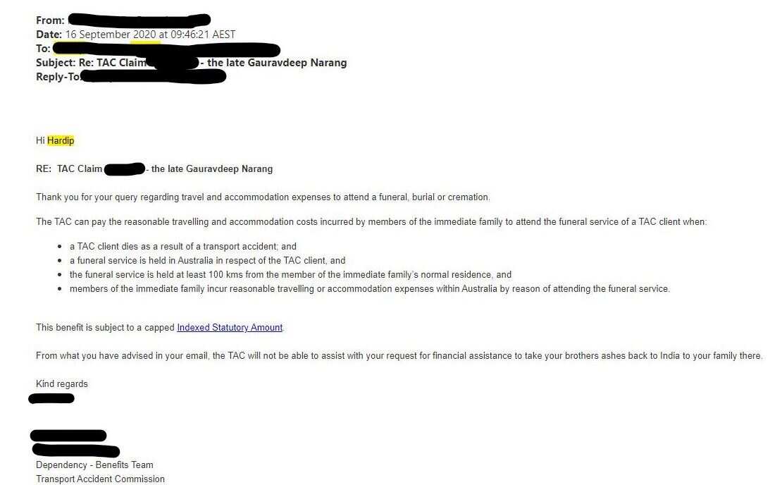 TAC should consider last rituals after cremation to be a part of funeral expense: Hardip Narinder Singh Narang