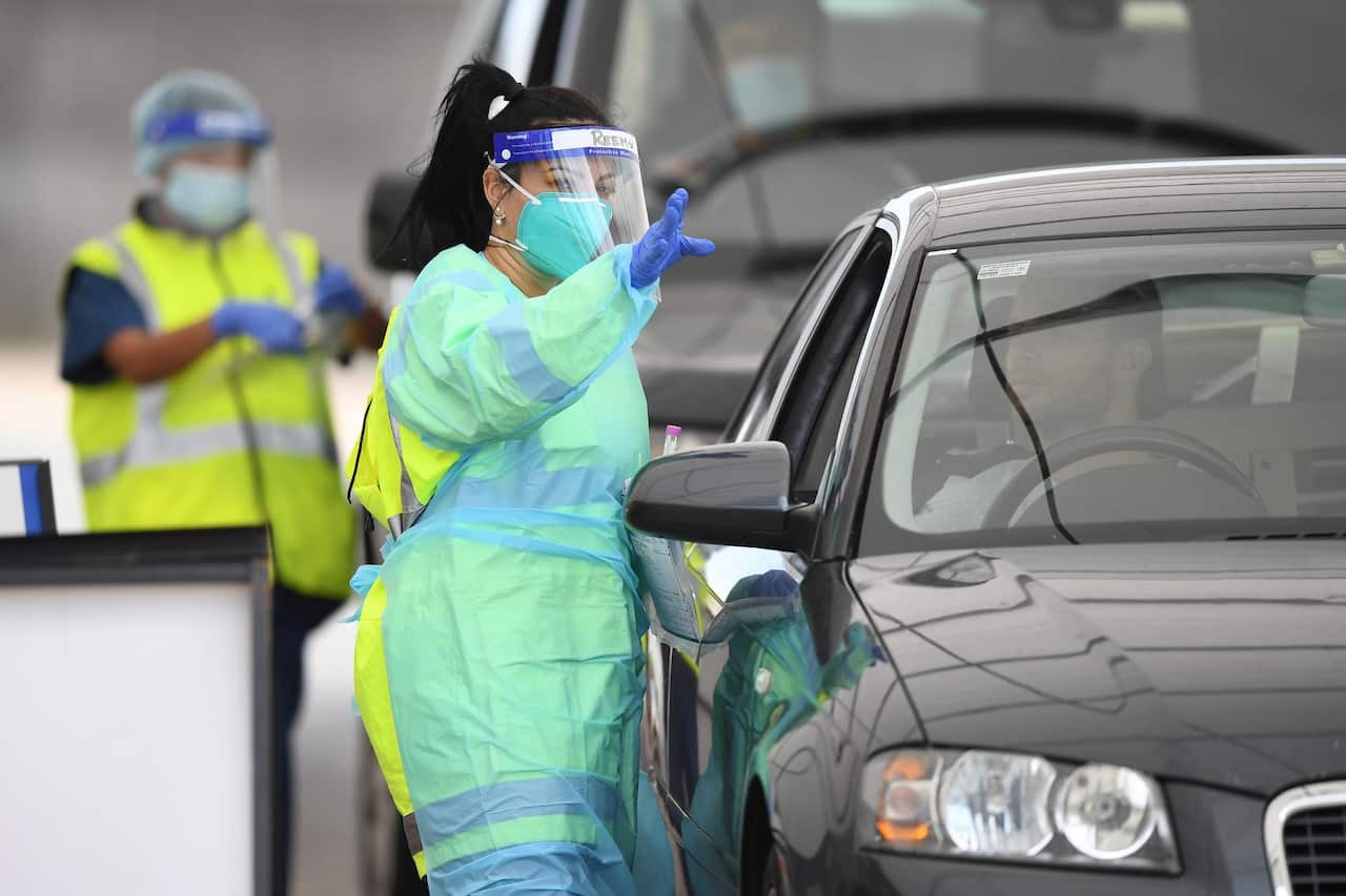 A person is tested at a coronavirus testing facility at Bondi Beach in Sydney.