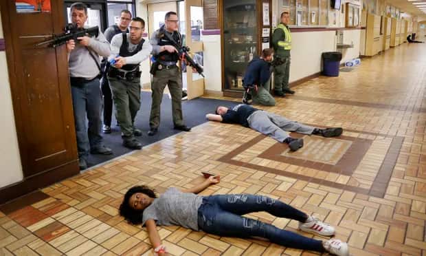 A regional active shooter training at Deering High School, Portland, Maine.