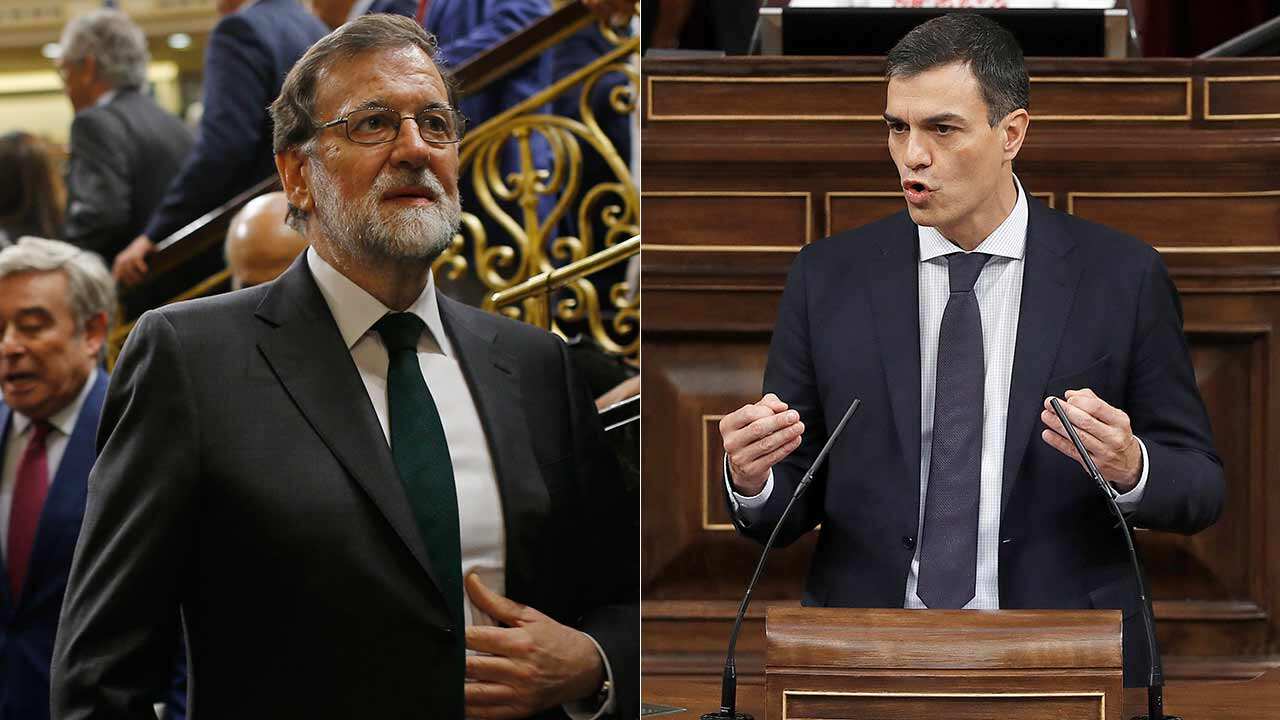 The Spanish PM Mariano Rajoy, left, has lost a no confidence vote and has been replaced by the Socialist leader Pedro Sanchez.