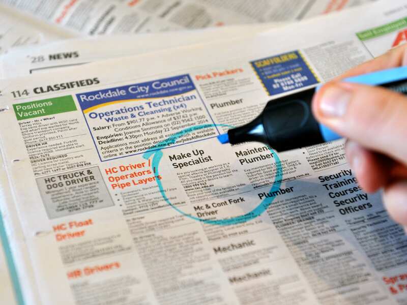 Employment advertising in a newspaper