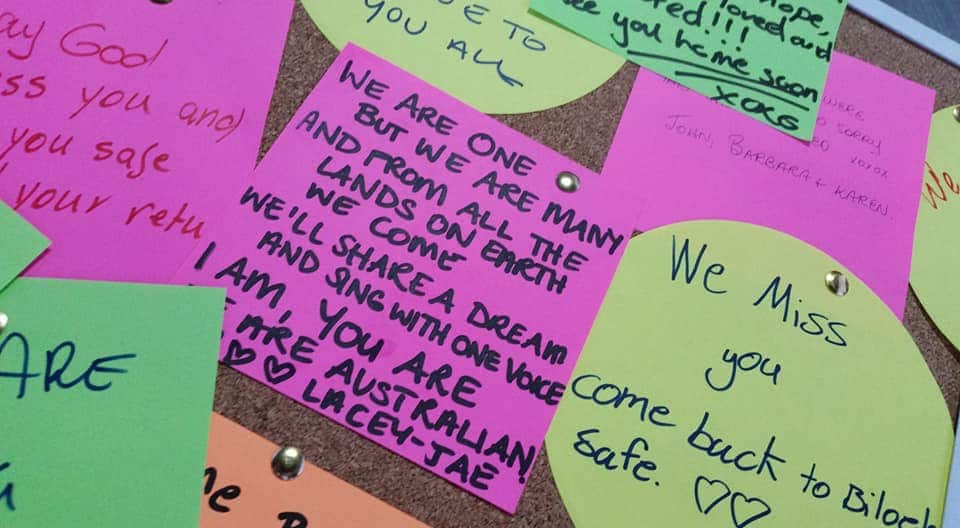 Messages of hope written during the Home to Bilo's first event in Biloela. 