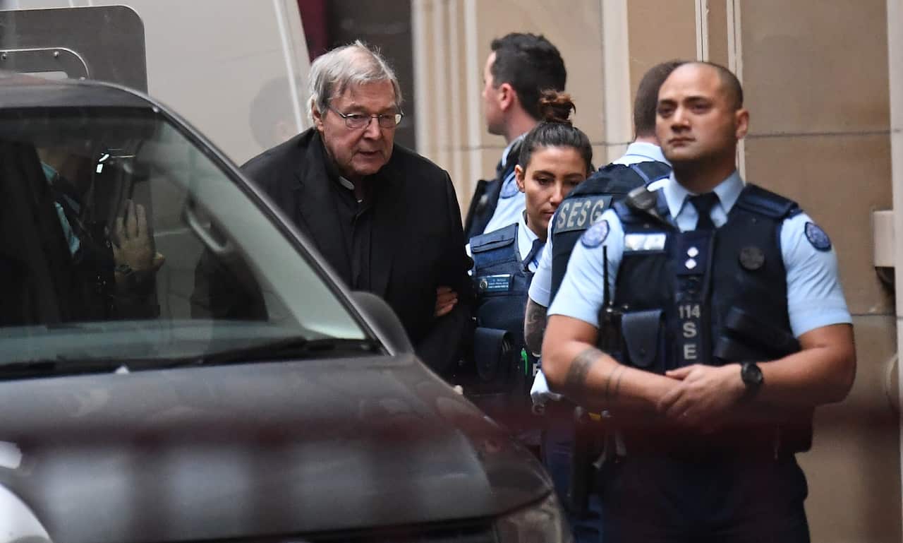 Cardinal George Pell arrives at the Supreme Court of Victoria in Melbourne, Thursday, June 6, 2019. Pell appeal is appealing his conviction for sexually abusing two boys in the 1990s listed for the Court of Appeal. (AAP Image/Julian Smith) NO ARCHIVING