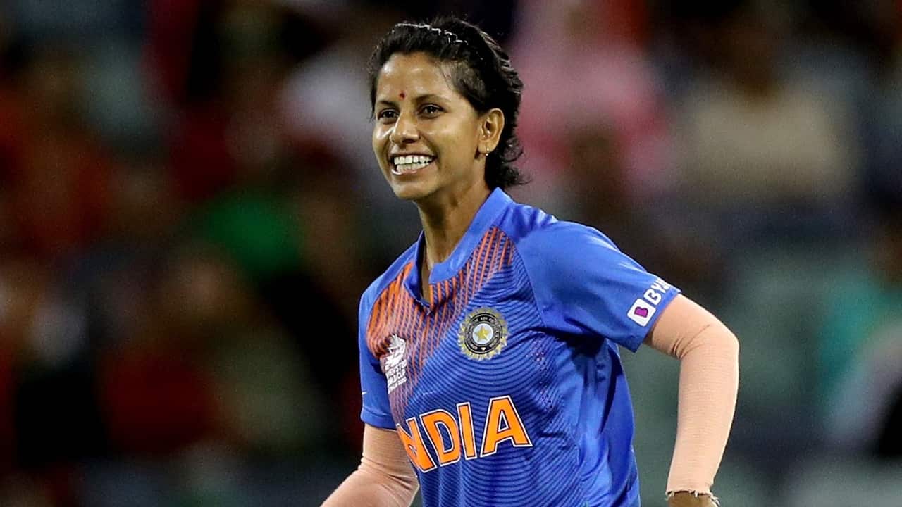 Poonam Yadav of India celebrates after dismissing Fahima Khatun of Bangladesh during the Women's T20 World Cup cricket match between India and Bangladesh at the WACA Ground in Perth, Monday, February 24, 2020. 