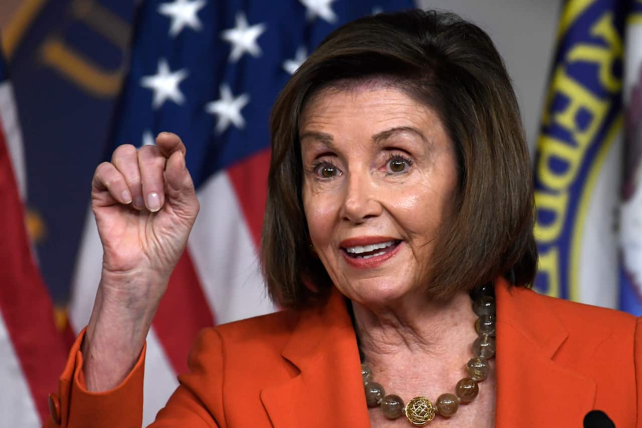 House Speaker Nancy Pelosi speaks during a news conference on Capitol Hill in Washington after the vote.