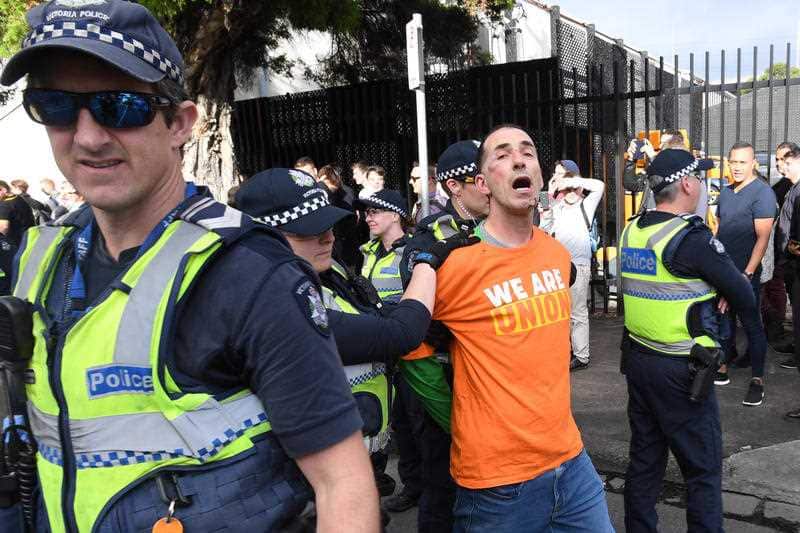 Protesters clash with police in Kensington, Melbourne on Monday, December 4, 2017. Controversial public speaker Milo Yiannopoulo is currently touring Australia.