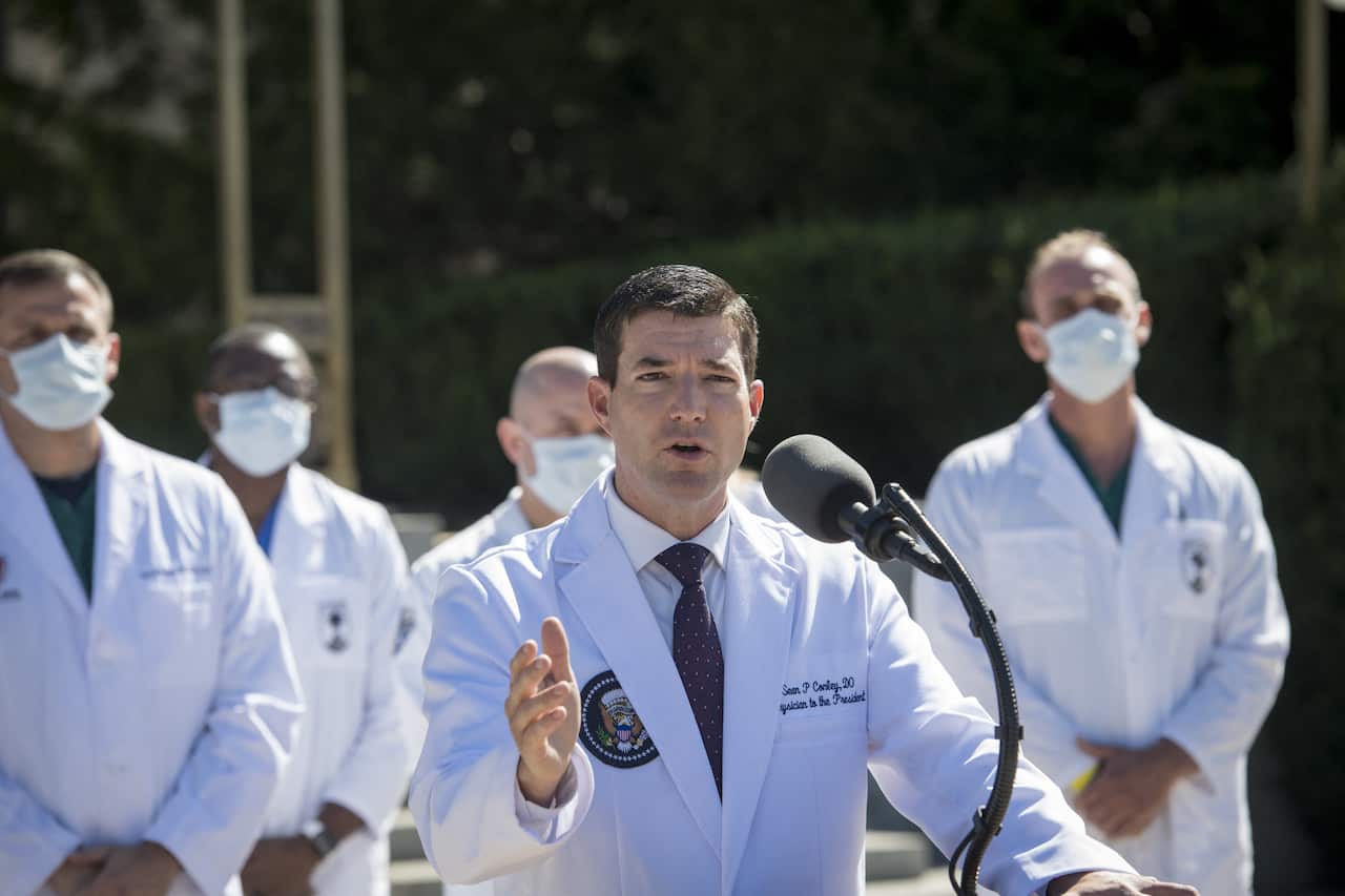 Sean Conley, physician to the president, provides an update on the condition of United States President Donald Trump