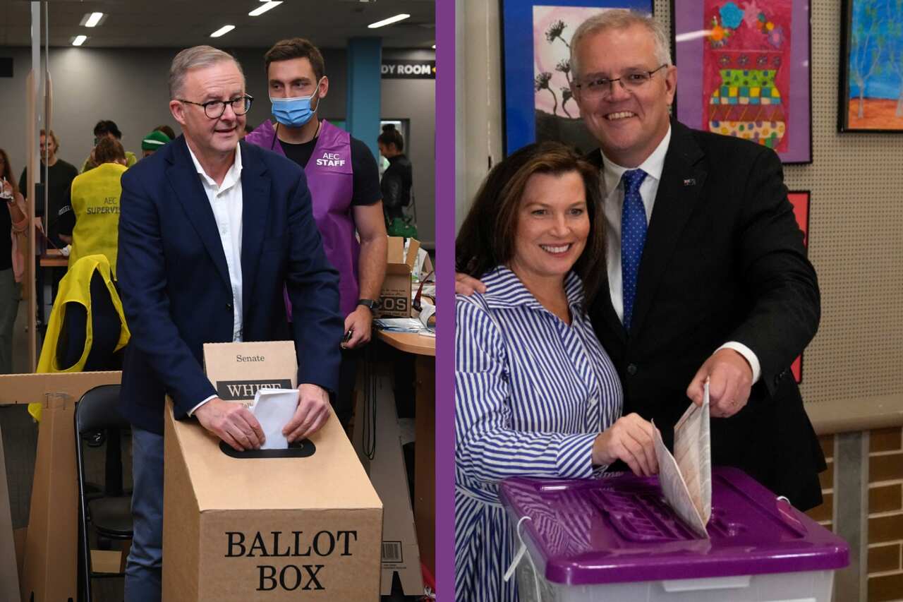 Anthony Albanese and Scott Morrison cast their votes