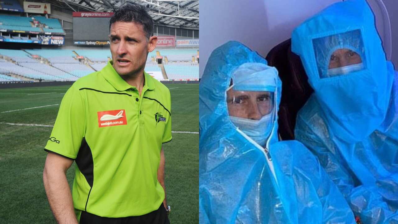 Australian Cricketers Mike Hussey and David Warner (right) are stranded in India.