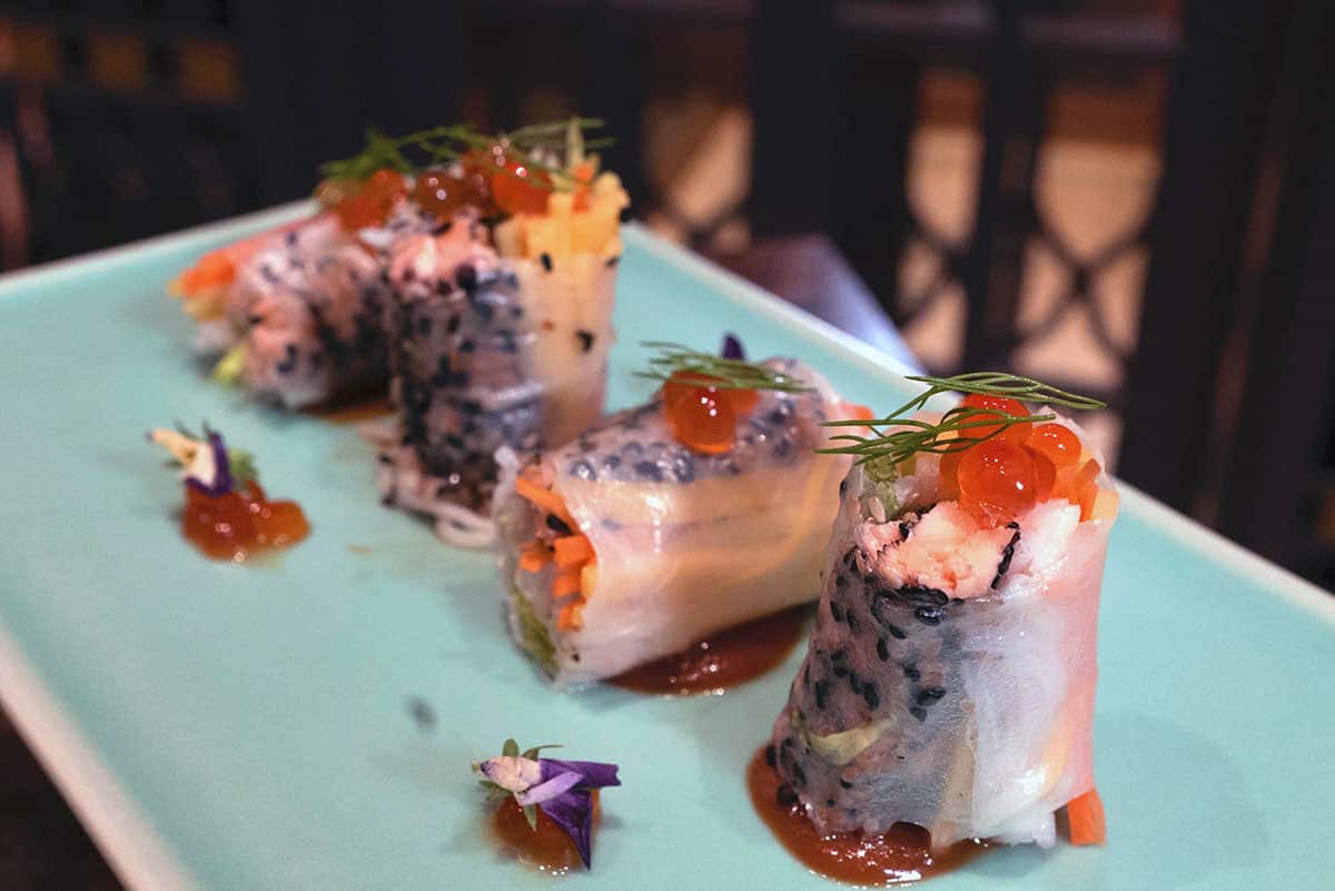 Rice paper rolls with sesame salmon