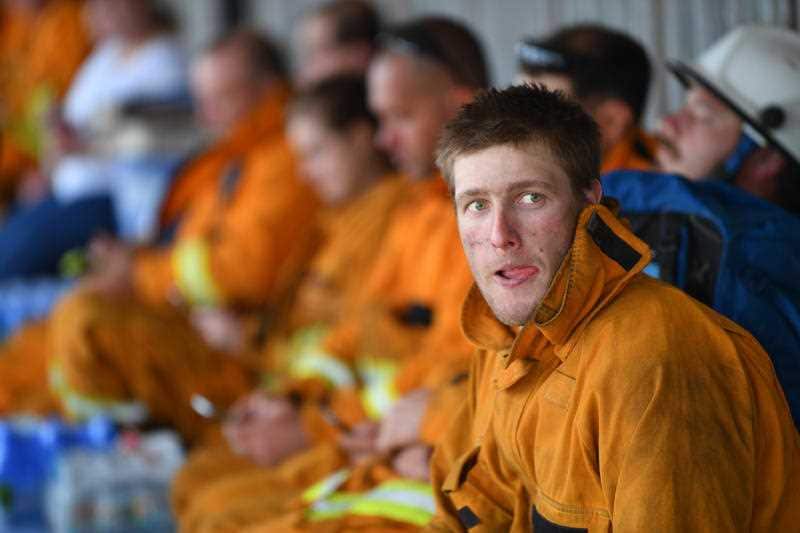 Firefighters at Kingscote Oval on Kangaroo Island, southwest of Adelaide, Friday, January 10, 2020