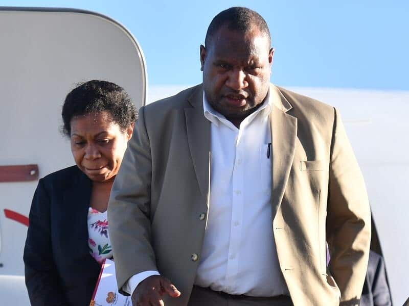 PNG's Prime Minister James Marape and wife Rachel arrive in Australia.