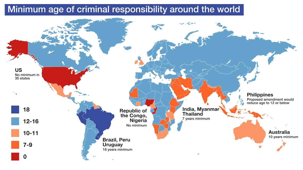 Minimum age of criminal responsibility around the world.