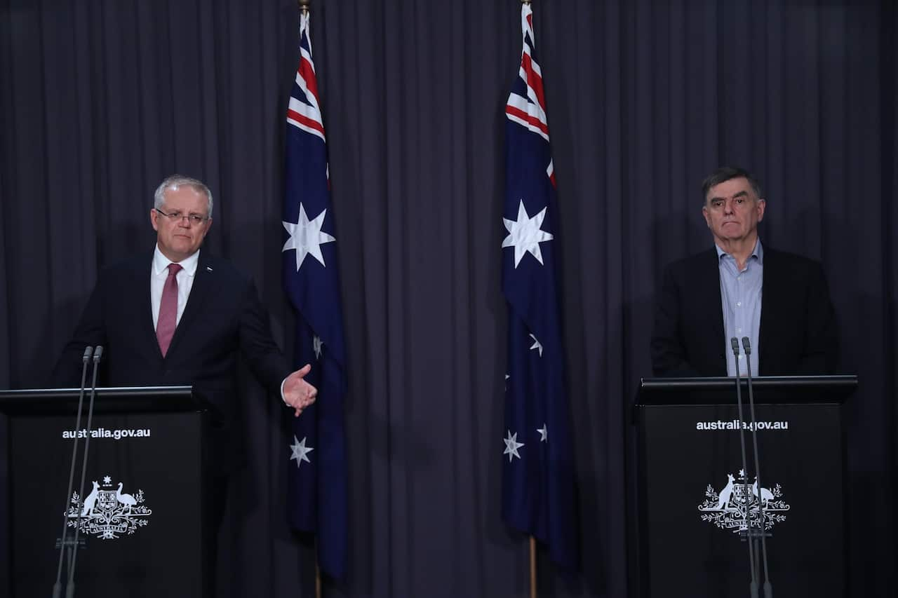 Australian Prime Minister Scott Morrison and the Chief Medical Officer Brendan Murphy.