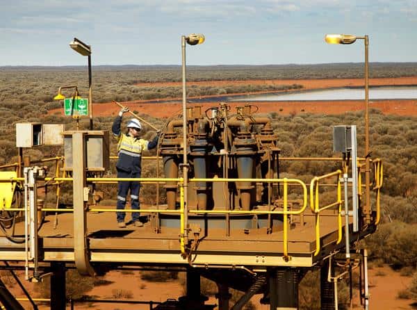A worker at Lynas's rare earths mine at Mount Weld in Western Australia.