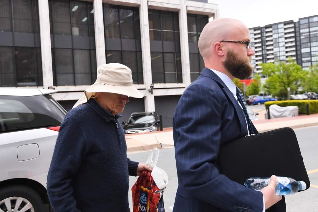 Former Treasury official David Eastman arrives at the Supreme Court in Canberra during a retrial for the 1989 murder of a senior AFP officer.