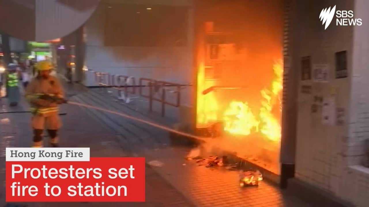 Firefighters in Hong Kong had to extinguish a number of smaller fires at the entrance to the Wan Chai MTR station on Sunday.