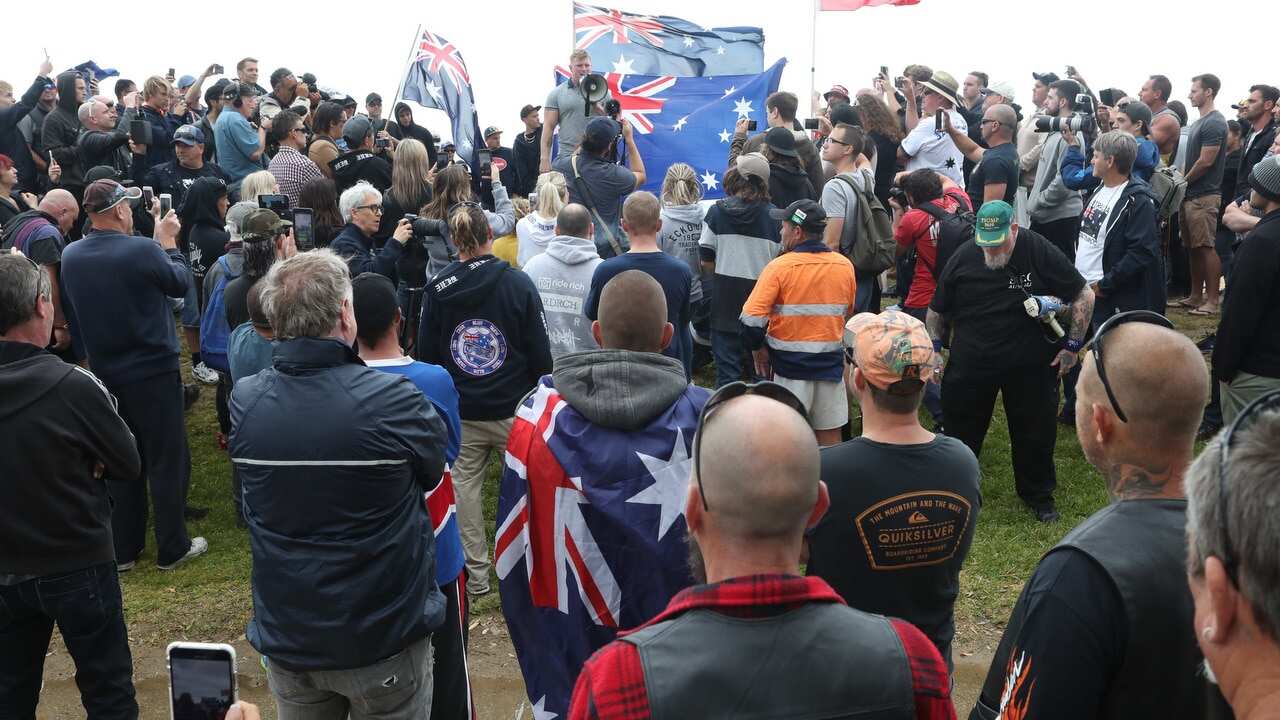 Blair Cottrell is seen talking to supporters on St Kilda foreshore in Melbourne, Saturday, January 5, 2019.  