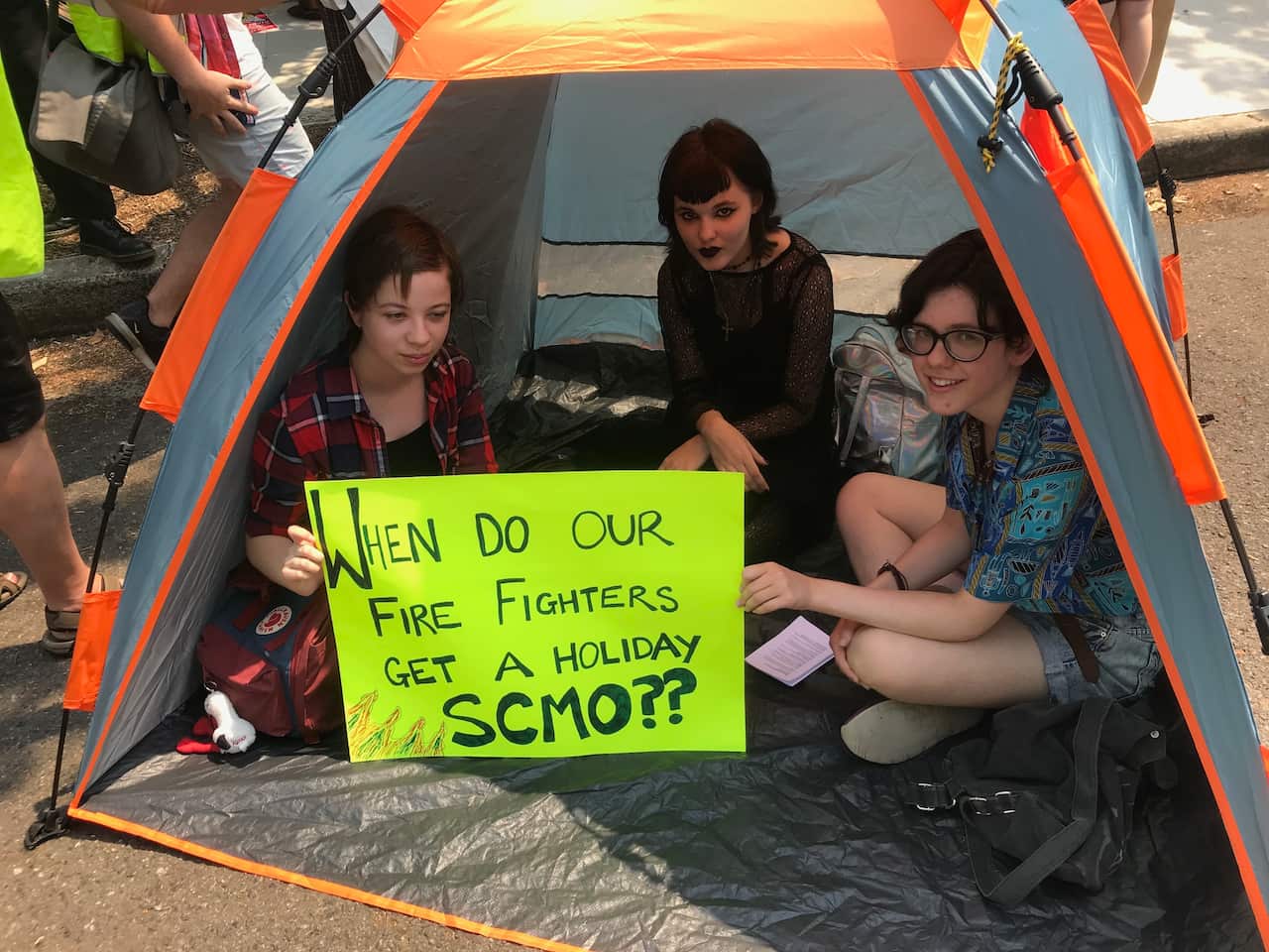 Protesters set up tents outside Kirribilli House.
